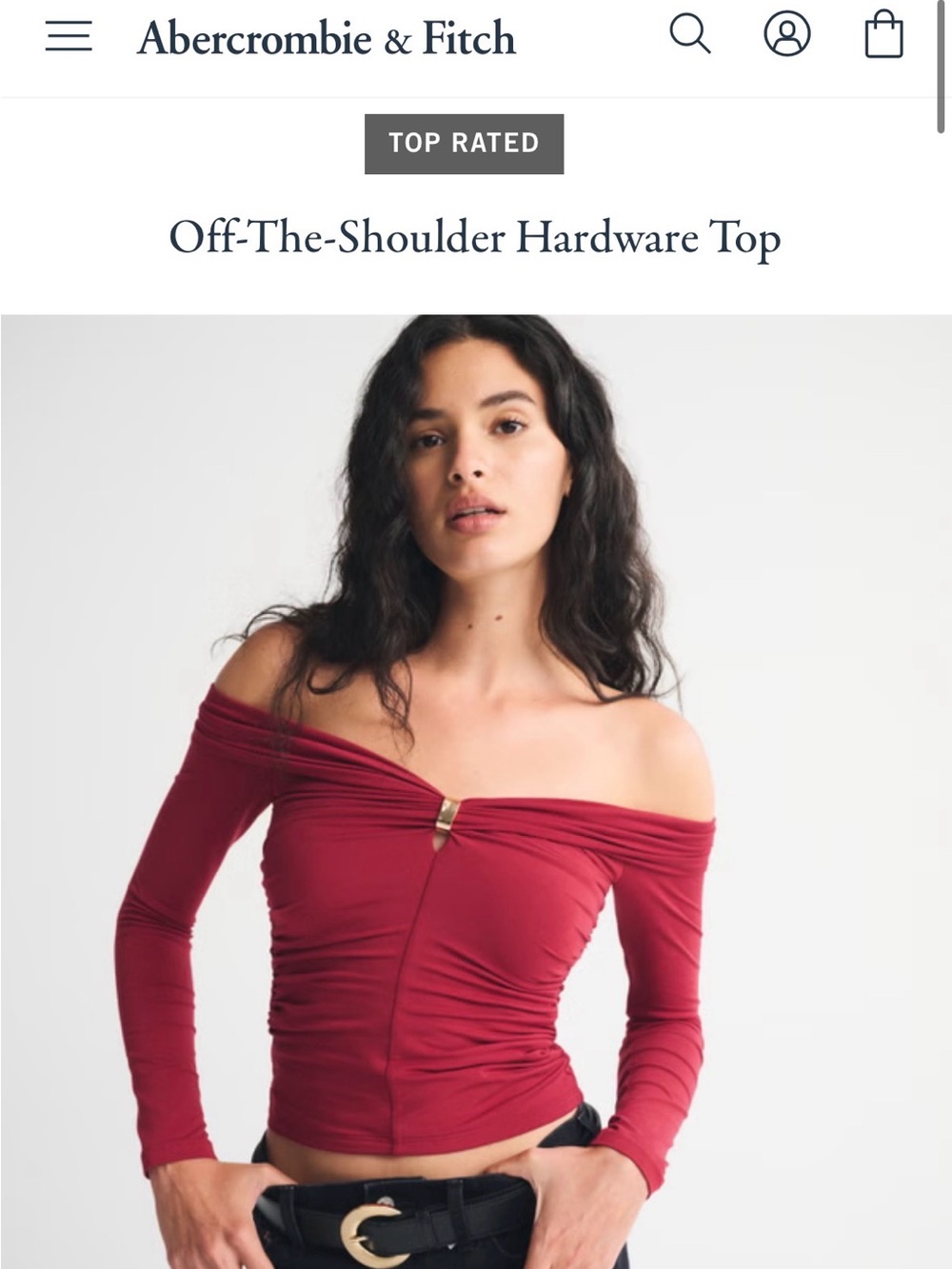 Abercrombie & Fitch Red Ruched Off-Shoulder Long Sleeve Top with Ring Detail